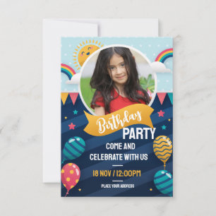 Carte De Remerciements Ballons colorés Bleu à thème Anniversaire Invitati