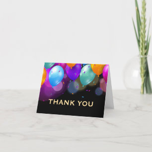 Carte De Remerciements Ballons Colorés Confettis Noirs et Dorés