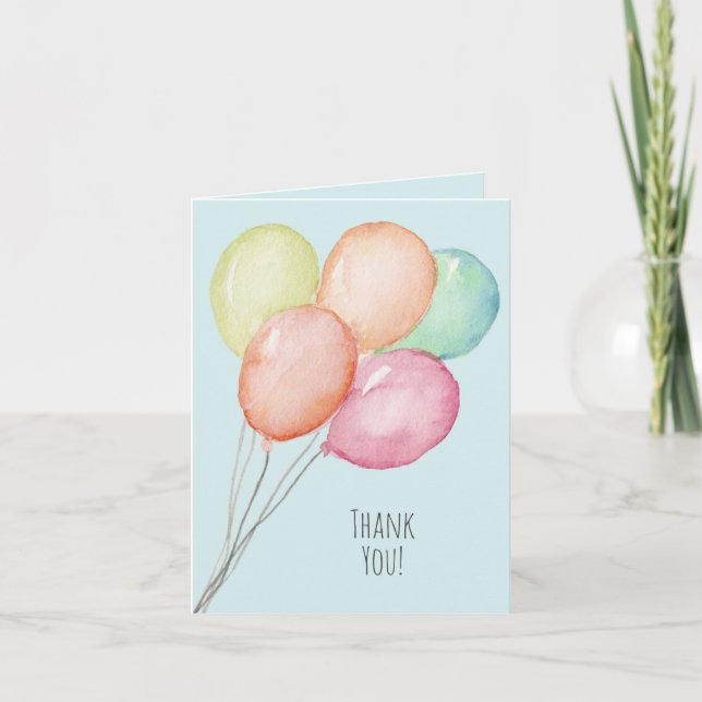 Carte De Remerciements Ballons d'aquarelle sur bleu 1er anniversaire (Devant)