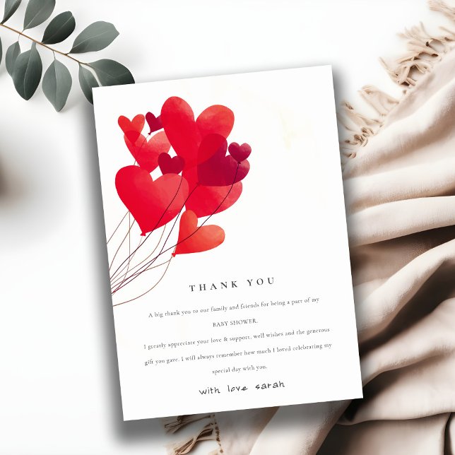 Carte De Remerciements Ballons de coeur rouge mignon Baby shower d'amour (Créateur téléchargé)
