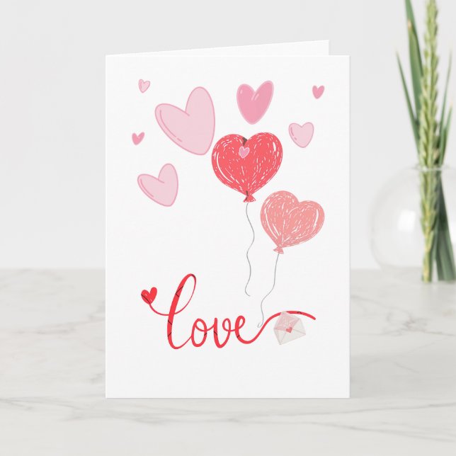 Carte De Remerciements Ballons et Coeurs d'Amour Adorable - Saint Valenti (Devant)
