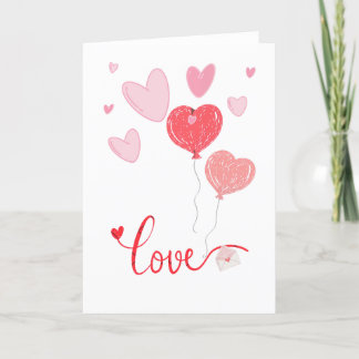 Carte De Remerciements Ballons et Coeurs d'Amour Adorable - Saint Valenti