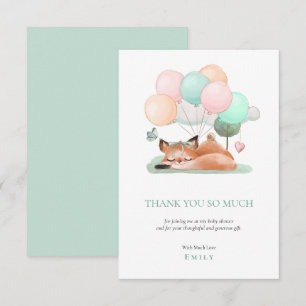 Carte De Remerciements Ballons Fox couchage mignon Motif Baby shower Turq