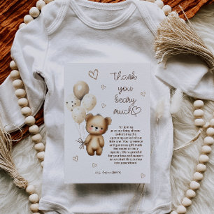 Carte De Remerciements Ballons Ours En Teddy Aquarelle Beige Tan