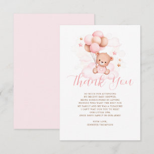 Carte De Remerciements Ballons roses Baby shower Ours en Teddy