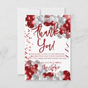 Carte De Remerciements Ballons rouges Anniversaire