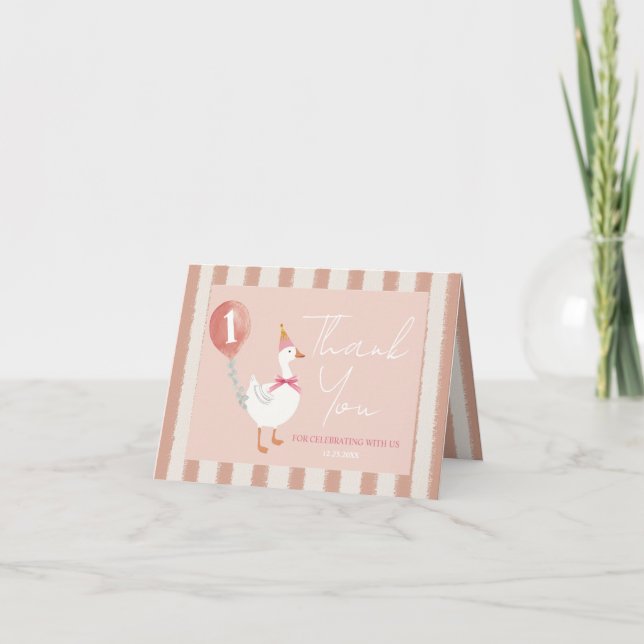 Carte De Remerciements Balloon rose d'Oie petite bête Anniversaire (Devant)