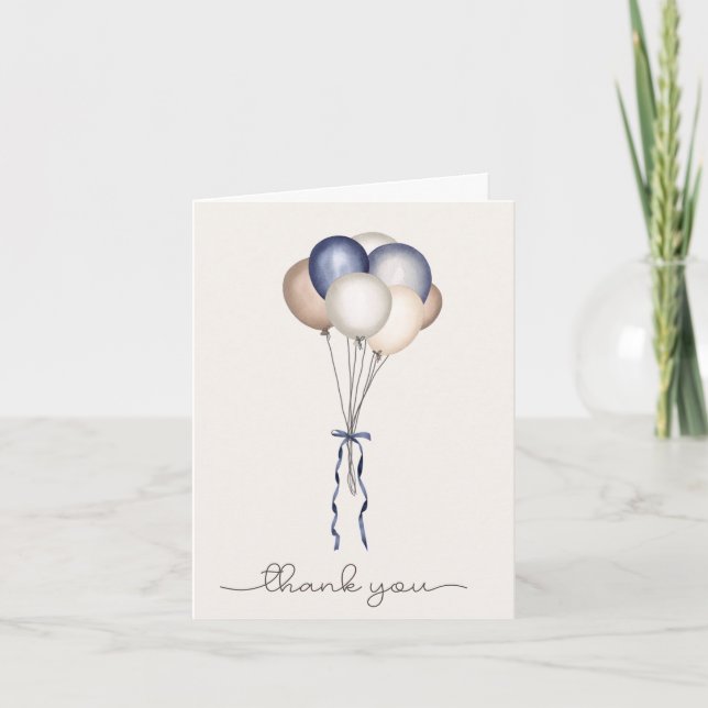 Carte De Remerciements Balloons Boho, Pampa séché - Bleu, Brown, Neutre (Devant)