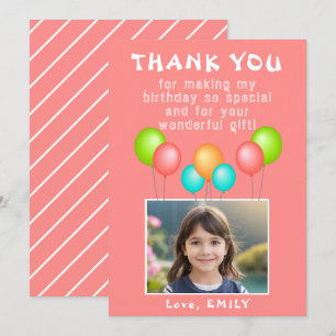 Carte De Remerciements Balloons de la fête rose Fille Anniversaire Photo