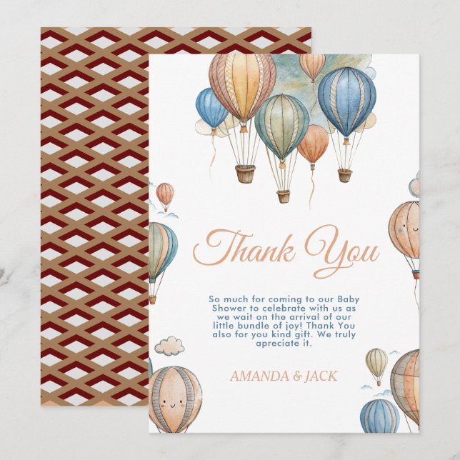 Carte De Remerciements Balloons Hot Air Pastel Boy Baby shower de voyage (Devant / Derrière)