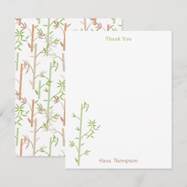 Carte De Remerciements Bambou Foliage Oriental Feuilles de verdure (Devant / Derrière)