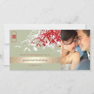 Carte De Remerciements Bambou gris mousse rouge Feuille Mariage chinois P