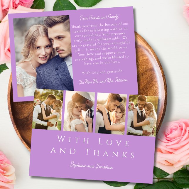 Carte De Remerciements Bande photo design Mariage Lavande moderne Lilac (Créateur téléchargé)