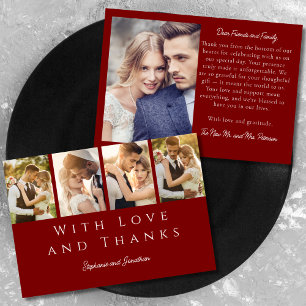 Carte De Remerciements Bande Photo Design Mariage rouge Bourgogne moderne