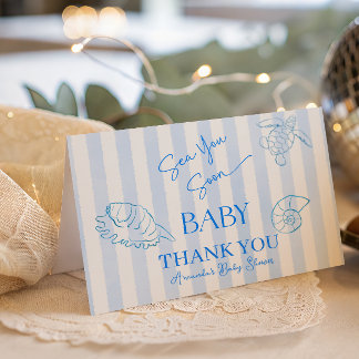Carte De Remerciements Bandes bleues côtières garçon à la mer bientôt Bab