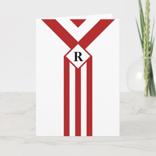 Carte De Remerciements Bandes rouges et Chevrons avec Monogramme sur blan (Devant)