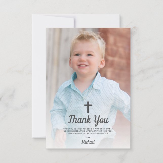 Carte De Remerciements Baptême Baptême Religieux Christening Boy Photo (Devant)