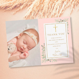 Carte De Remerciements Baptême Baptême Vert Vert rose pâle Photo
