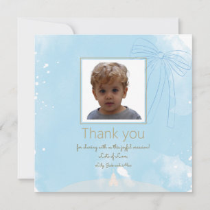 Carte De Remerciements Baptême Bleu Doux avec Accents Or
