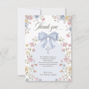 Carte De Remerciements Baptême chrétien de fille Pastel Fleurs en arc