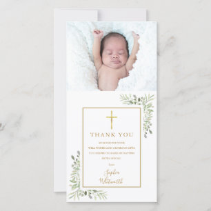 Carte De Remerciements Baptême Christening Green Photo