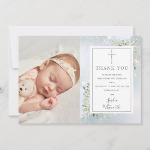 Carte De Remerciements Baptême Christening Green Photo d'hiver