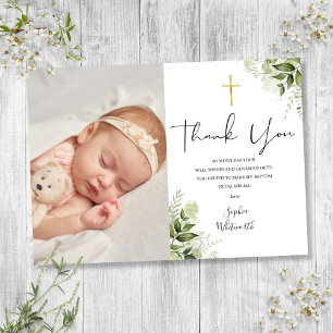 Carte De Remerciements Baptême Christening Green Script photo