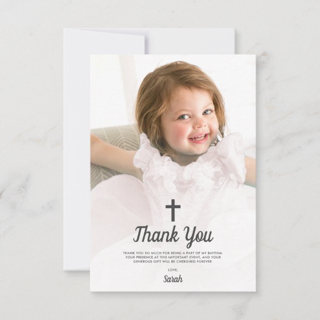 Carte De Remerciements Baptême Christening Religieux Fille Rose Photo (Devant)