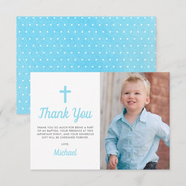 Carte De Remerciements Baptême Christening Religieux Garçon Photo (Devant / Derrière)