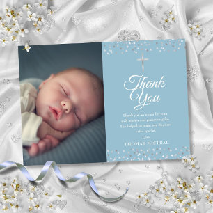 Carte De Remerciements Baptême Christening Silver Hearts Photo