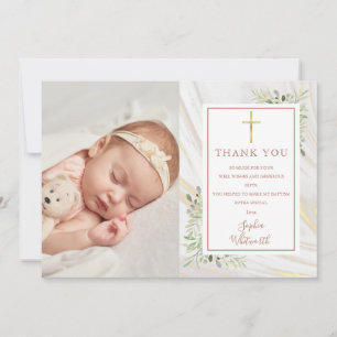 Carte De Remerciements Baptême Christening Verdure Rose Gold Photo