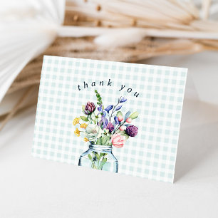 Carte De Remerciements Baptême de bébé garçon avec pot Mason de fleurs sa