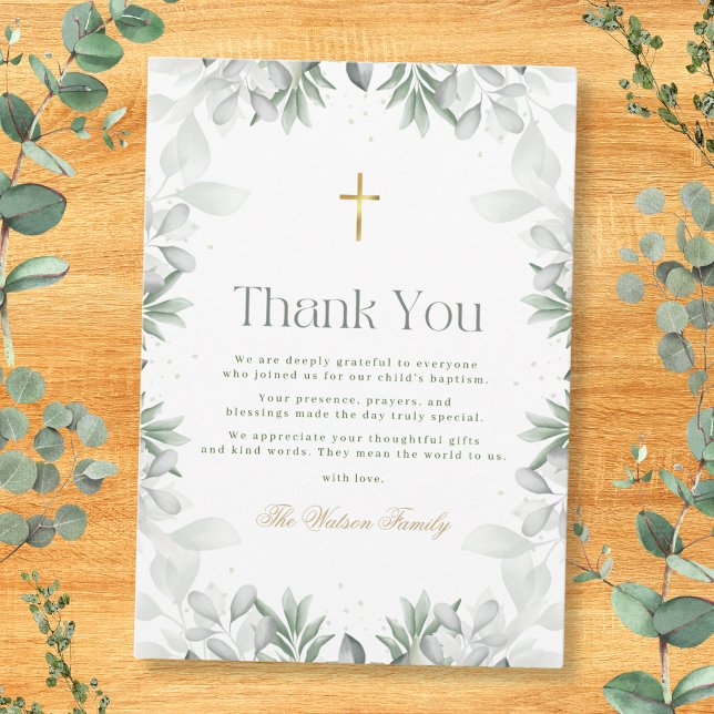 Carte De Remerciements Baptême de fleurs vertes (Créateur téléchargé)