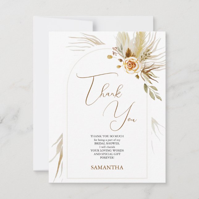 Carte De Remerciements Baptême de mariage élégant boho herbe des Pampas (Devant)