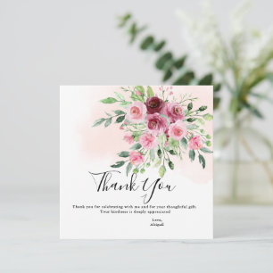 Carte De Remerciements Baptême de mariage floral bordeaux