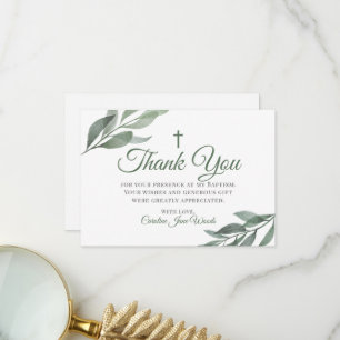 Carte De Remerciements Baptême de verdure feuille