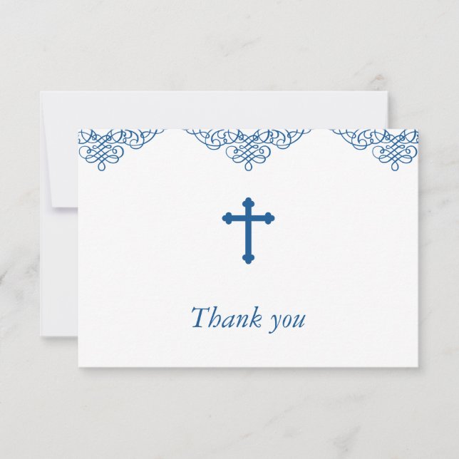 Carte De Remerciements Baptême des garçons bleus/Merci du baptême (Devant)