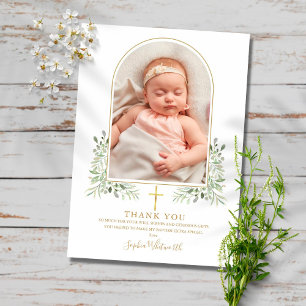 Carte De Remerciements Baptême d'or Christening Green Arch Photo