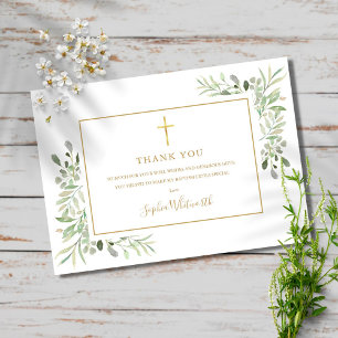 Carte De Remerciements Baptême d'or vert Christening Photo