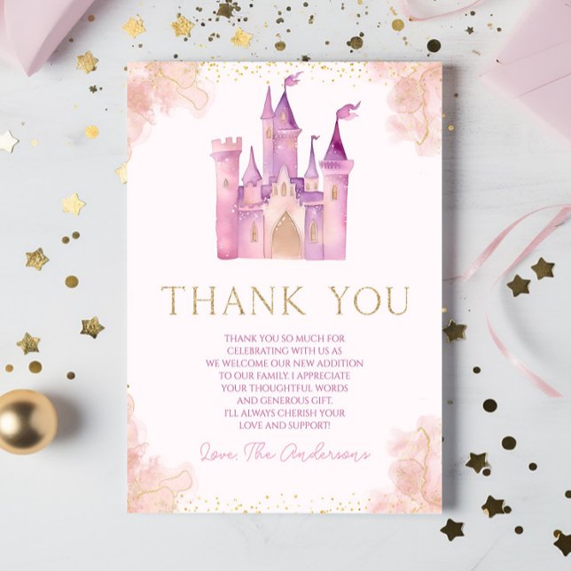 Carte De Remerciements Baptême du château de princesse royale élégante (Créateur téléchargé)