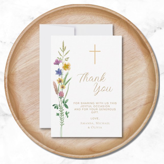 Carte De Remerciements Baptême Fleur sauvage floral (Créateur téléchargé)