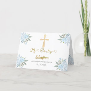 Carte De Remerciements Baptême floral blanc espagnol
