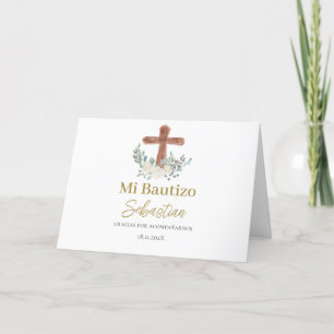 Carte De Remerciements Baptême floral blanc espagnol