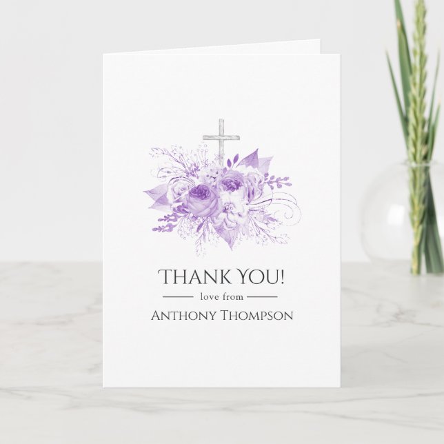 Carte De Remerciements Baptême ou baptême floral de Lilac et d'Argent (Devant)