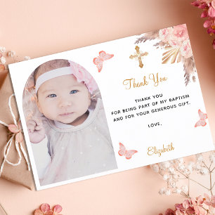 Carte De Remerciements Baptême pampas herbe arche photo blush rose fille