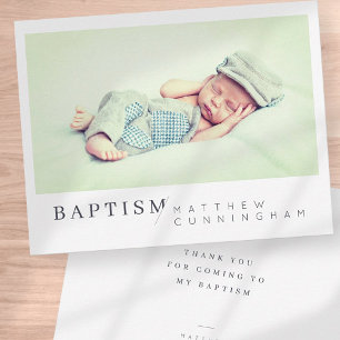 Carte De Remerciements Baptême Pour Lui Moderne Minimaliste Photo Personn