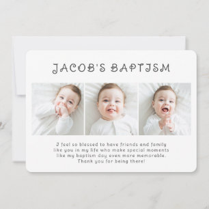 Carte De Remerciements Baptême Simple Moderne Chic Trois Photo