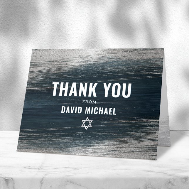 Carte De Remerciements Bar Mitzvah Bold Moderne Charcoal Grey Silver Foil (Créateur téléchargé)