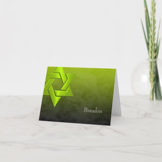 Carte De Remerciements Bar Mitzvah élégant Lime Green Star de David Ombre (Devant)