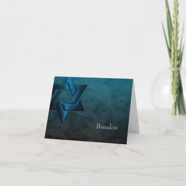 Carte De Remerciements Bar Mitzvah Etoile bleue Turquoise élégante de Dav (Devant)